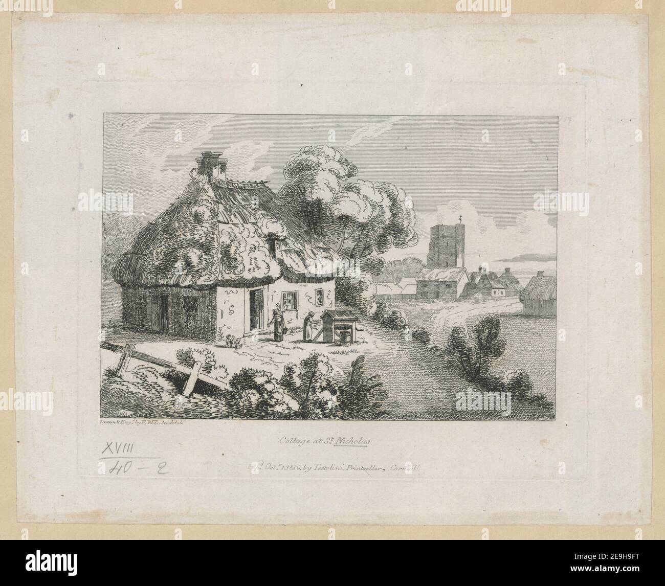 Ferienhaus in St. Nicholas. Autor Stockdale, Frederick Wilton Litchfield 18,40.2. Erscheinungsort: [London] Verlag: Pub.d Okt.r. 1. 1810, von Testolini, Printseller, Cornhill., Erscheinungsdatum: [1810 c.] Art des Artikels: 1 Druck Medium: Radierung Maße: Platemark 17,7 x 22,8 cm ehemaliger Besitzer: George III, König von Großbritannien, 1738-1820 Stockfoto