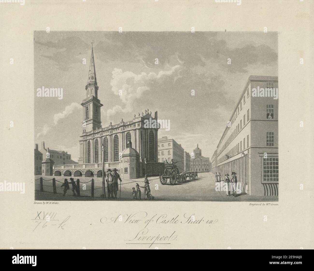 Blick auf die Castle Street in Liverpool. Autor Green, William 18,76.k. Veröffentlichungsdatum: [1799] Art der Artikel: 1 Print Medium: Aquatinta und Radierung Abmessungen: Blatt 19,2 x 24,4 cm. Gestutzt unten platemark ehemaliger Besitzer: George III, König von Großbritannien, 1738-1820 Stockfoto