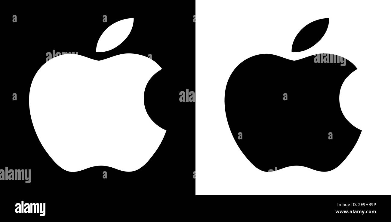 Apple Firmenlogo schwarz und weiß gesetzt Stockfoto