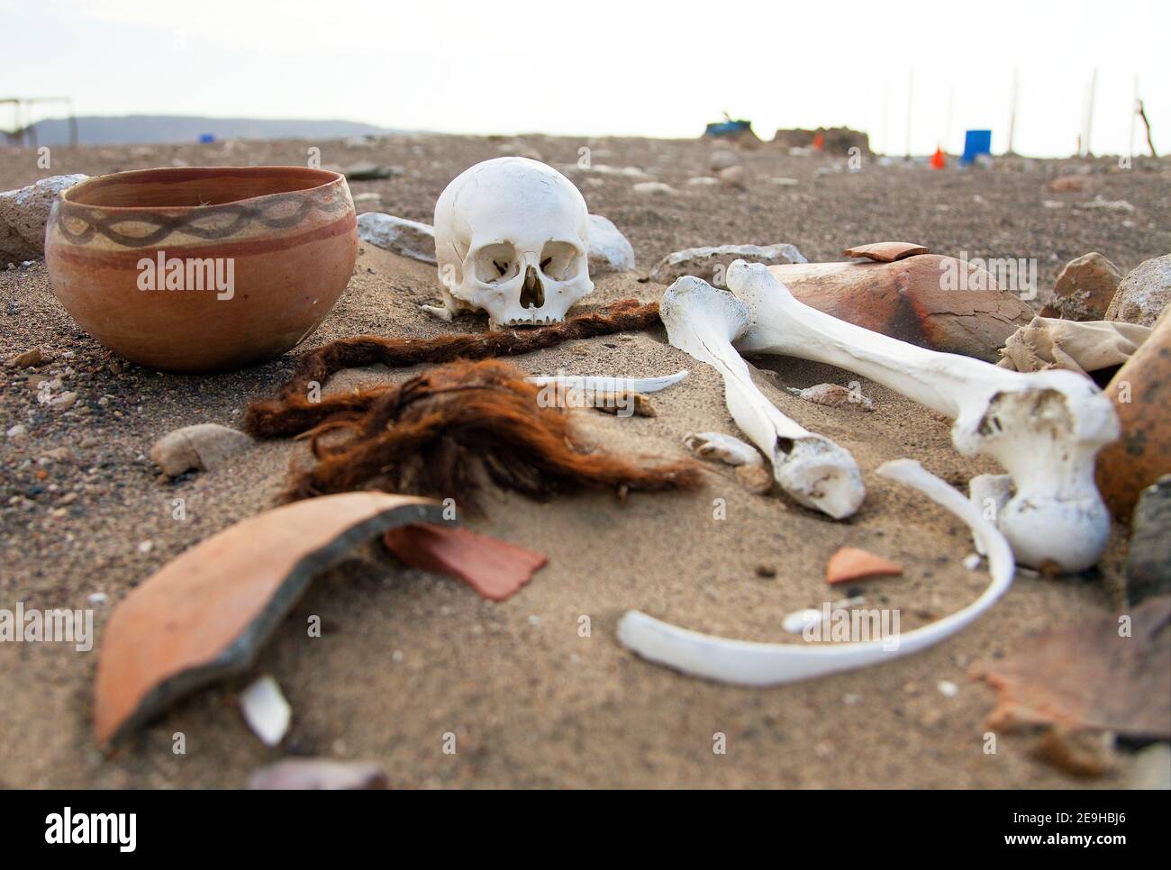 Historische Ausgrabungen von preinca nazca Zivilisation Friedhof von Chauchilla bei Nazca in Peru Stockfoto
