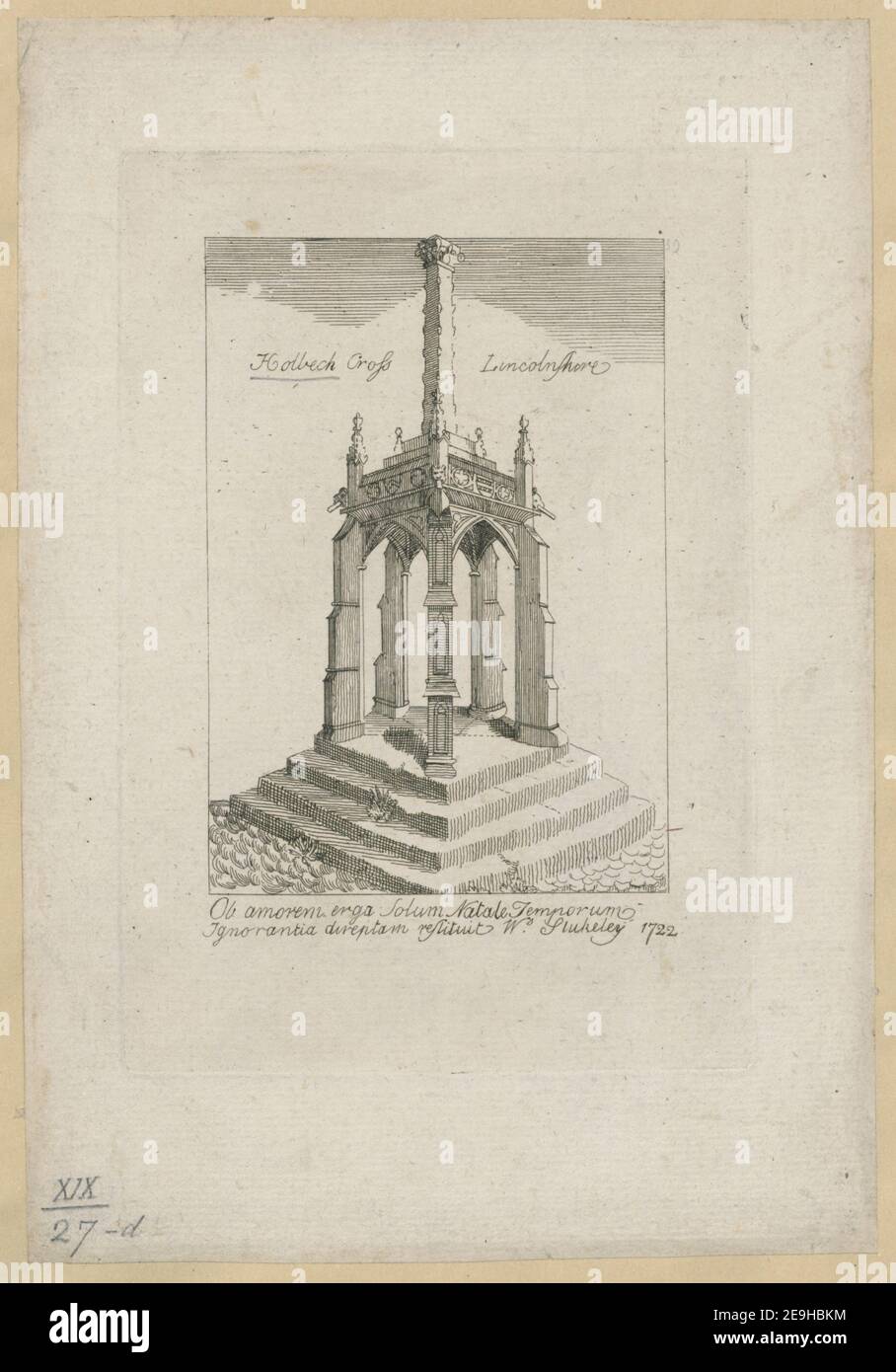 Holbech Cross Lincolnshire. Autor Stukeley, William 19,27.d. Ort der Veröffentlichung: [London] Verlag: [W. Stukeley]., Erscheinungsdatum: [1724] Objekttyp: 1 Druckmedium: Radierung Maße: Platemark 20,3 x 14,0 cm ehemaliger Besitzer: George III., König von Großbritannien, 1738-1820 Stockfoto