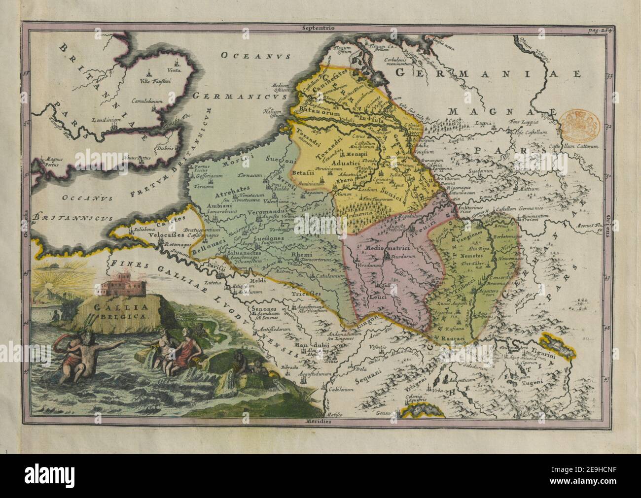 GALLIA BELGICA. Autor Cellarius, Christoph 2,1.II Ort der Veröffentlichung: [Leipzig?] Verlag: [Verlag nicht identifiziert] Erscheinungsdatum: [1701-1732?] Objekttyp: 1 Karte Medium: Handkolorierter Kupferstich Maße: 19,6 x 29,1 cm ehemaliger Besitzer: George III, König von Großbritannien, 1738-1820 Stockfoto