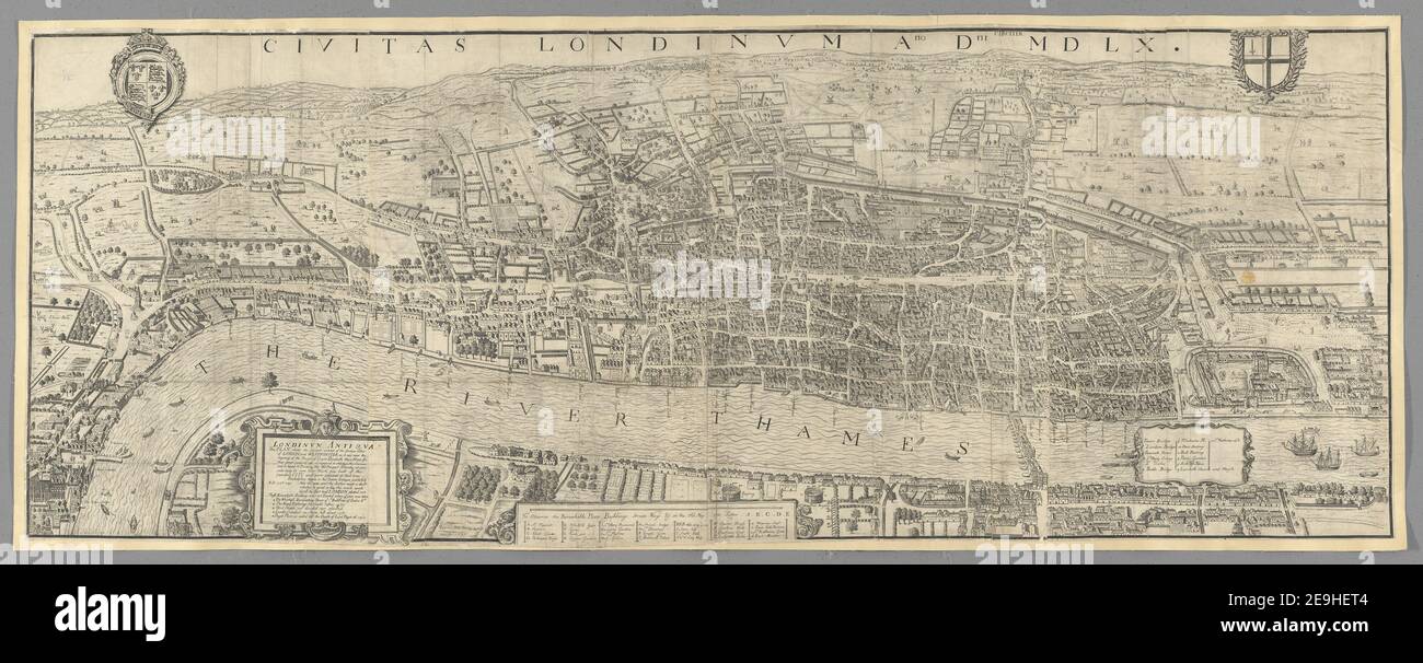 CIVITAS Londinvm A.no D.ni circiter MDLX Karteninformationen: Titel: CIVITAS Londinvm A.no D.ni circiter MDLX 20,12. Erscheinungsort: London Verlag: Soc. Antiq. Lond. Excudit, Erscheinungsdatum: 1737. Art des Artikels: 1 Karte auf 8 Blatt Maße: 72 x 188 cm, Blätter 36 x 94 cm oder kleiner ehemaliger Besitzer: George III, König von Großbritannien, 1738-1820 Stockfoto