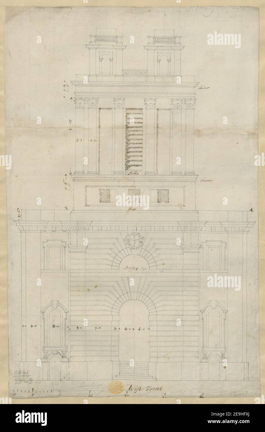 St. Mary Woolnoth. Autor Hawksmoor, Nicholas 23,28.3.k Erscheinungsdatum: [Ca. 1716-1719] Objekttyp: 1 Zeichnung Medium: Feder und schwarze Tinte Maße: Blatt 34,3 x 22,7 cm ehemaliger Besitzer: George III, König von Großbritannien, 1738-1820 Stockfoto