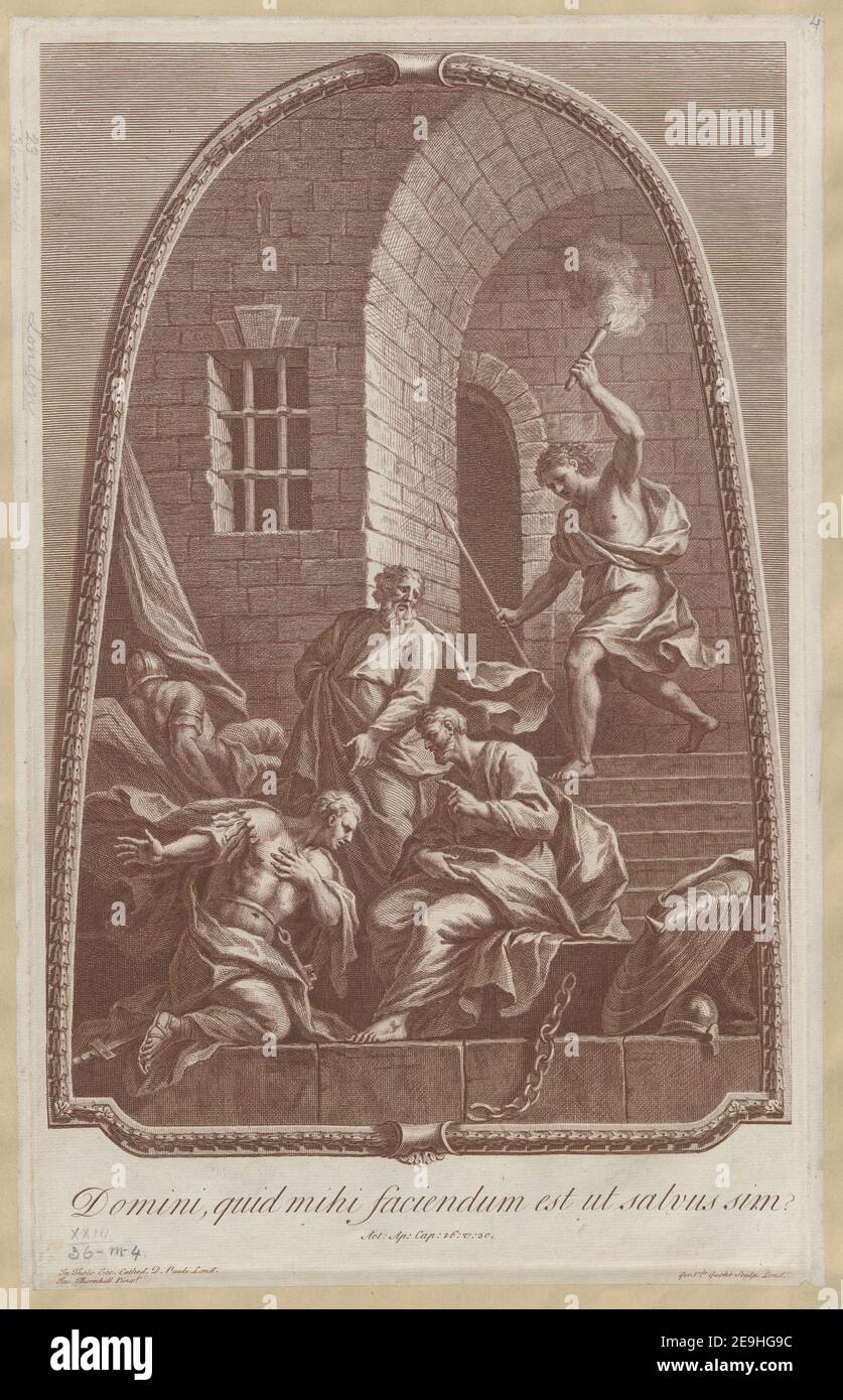 Domini, quid mihi faciendum est ut salvus sim?. Autor Van der Gucht, Gerard 23,36.m,4. Erscheinungsort: [London] Verlag: [Verlag nicht identifiziert] Erscheinungsdatum: [Zwischen 1715 und 1730] Artikeltyp: 1 Druckmedium: Radierung und Gravur gedruckt in dunkelroter Tinte Maße: Plattenmark 44,4 x 27,3 cm, auf Blatt 44,6 x 28,4 cm ehemaliger Besitzer: George III, König von Großbritannien, 1738-1820 Stockfoto