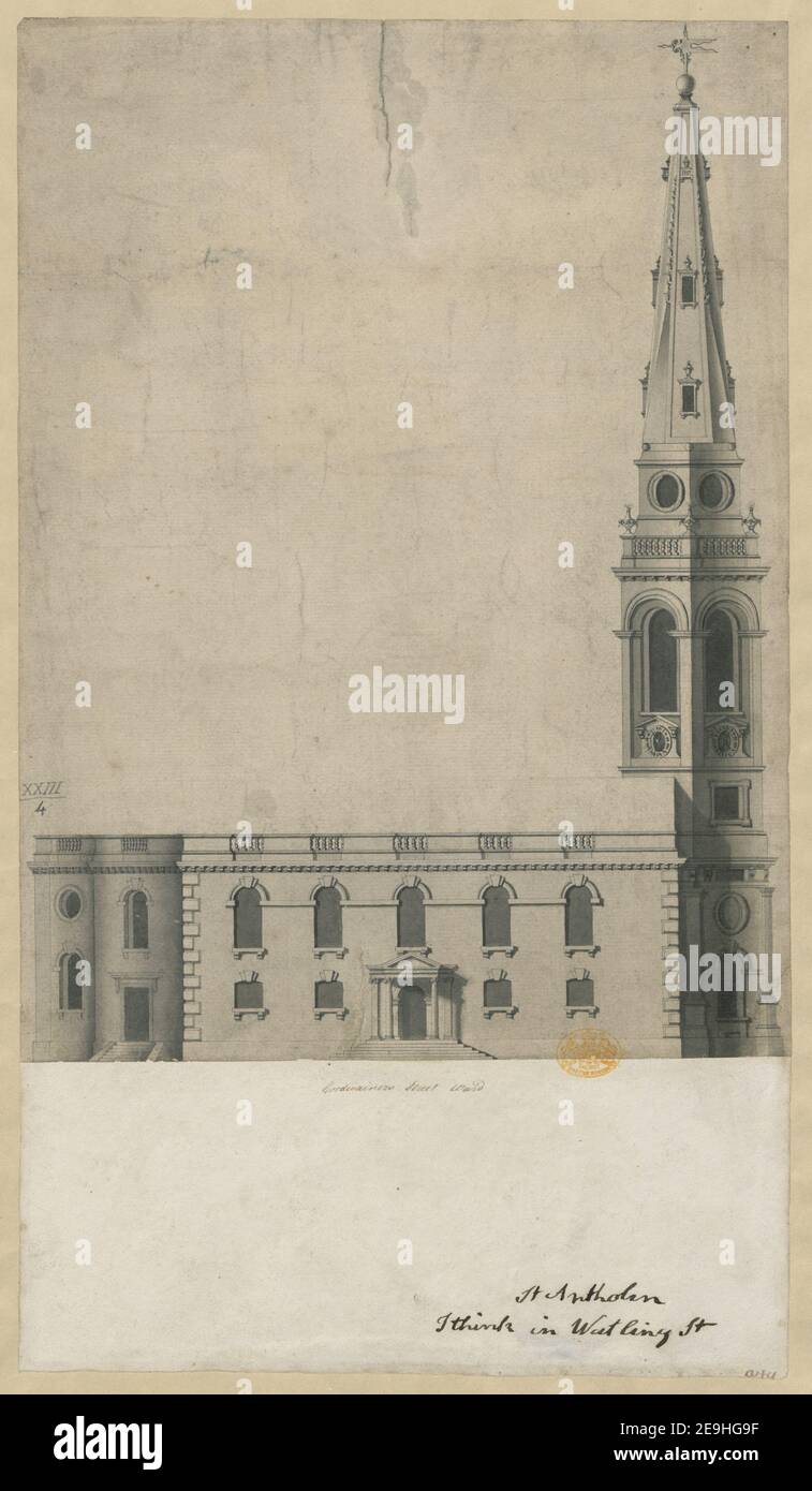 Cordwainers Street ward. Visual Material information: Titel: Cordwainers Street ward. 23,4. Erscheinungsdatum: [Zwischen 1720-1780] Artikeltyp: 1 Zeichnung Medium: Feder und schwarze Tinte mit monochromer Wäsche Maße: Blatt 44,7 x 25,5 cm (Papier vergrößert) ehemaliger Besitzer: George III., König von Großbritannien, 1738-1820 Stockfoto