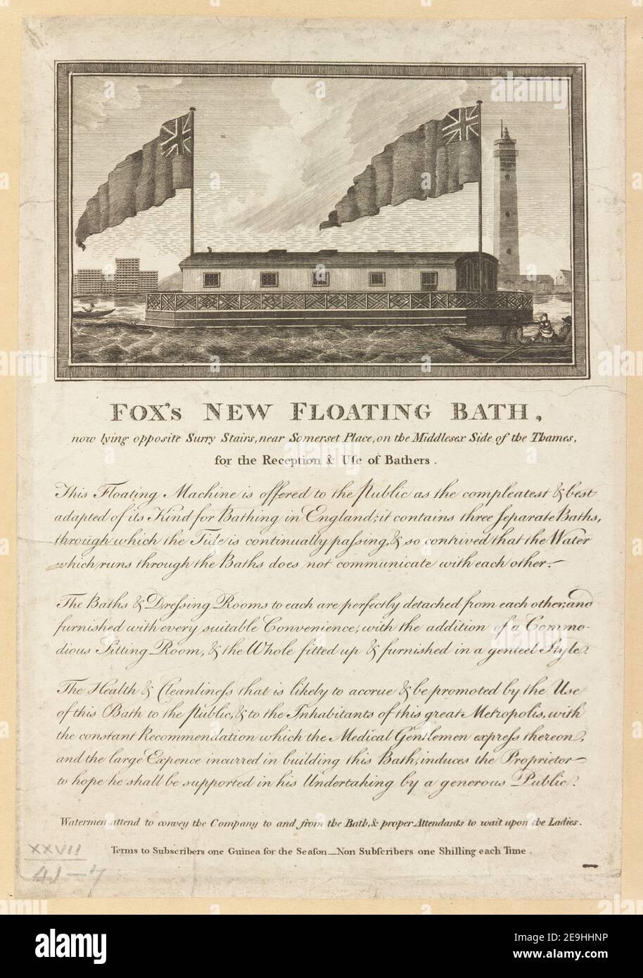 FOX'S NEUES SCHWIMMBAD, Visual Material information: Title: FOX'S NEUES SCHWIMMBAD, ; 27,41.7. Erscheinungsort: [London] Verlag: [Unbekannter Verlag]., Erscheinungsdatum: [1810] Objekttyp: 1 Print Medium: Radierung Maße: Platemark 24,0 x 17,0 cm Ex-Besitzer: George III, King of Great Britain, 1738-1820 Stockfoto