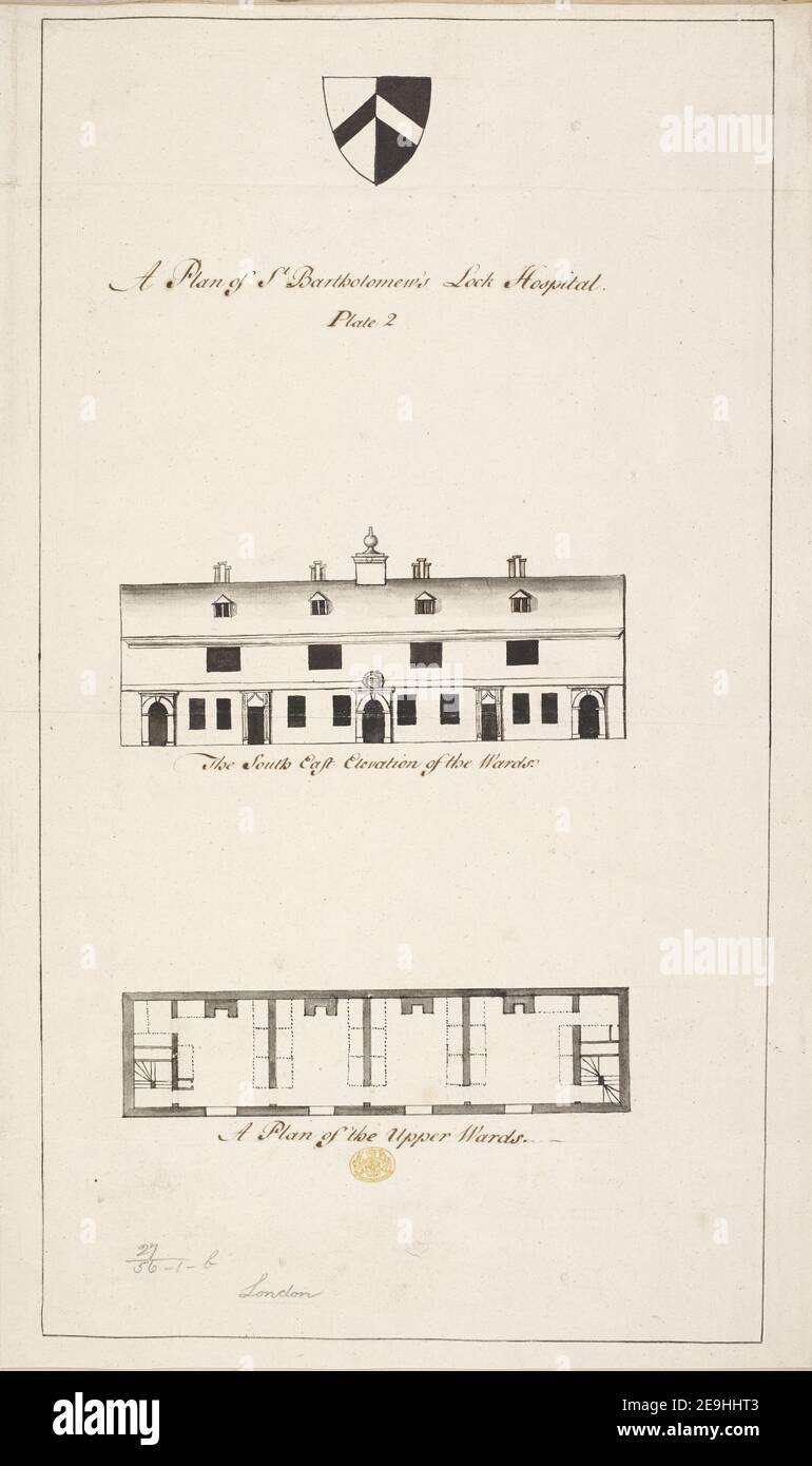 Ein Plan von St. Bartholomew's Lock Hospital, Platte 2 Autor Collier, William 27,56.1.B. Veröffentlichungsdatum: [1745] Artikeltyp: 1 Zeichnung Medium: Pen and black ink with monochrome wash Maße: Blatt 65,6 x 40,5 cm Ex-Besitzer: George III, King of Great Britain, 1738-1820 Stockfoto