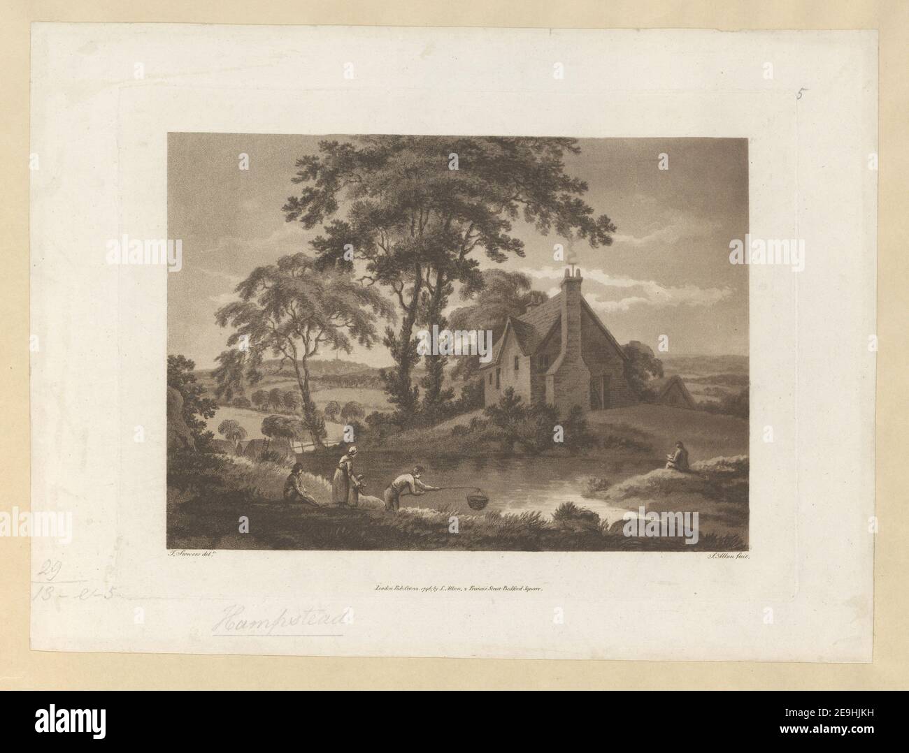 Blick auf Hampstead . Autor Alken, Samuel 29,13.e,5 Erscheinungsort: London Verlag: Pub: Okt 22. 1796 von S. Alken, Nr. 2, Francis Street East, Bedford Square, Erscheinungsdatum: [1796] Objekttyp: 1 Druckmedium: Radierung und Aquatinta Maße: Platemark 20,1 x 26,4 cm. Ehemaliger Besitzer: George III., König von Großbritannien, 1738-1820 Stockfoto