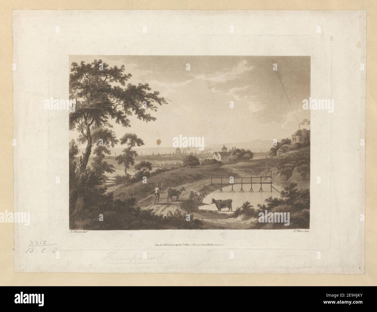 Blick auf Hampstead . Autor Alken, Samuel 29,13.e,2 Erscheinungsort: London Verlag: Pub: Okt 22. 1796 von S. Alken, Nr. 2, Francis Street East, Bedford Square, Erscheinungsdatum: [1796] Objekttyp: 1 Druckmedium: Radierung und Aquatinta Maße: Platemark 20,1 x 26,2 cm. Ehemaliger Besitzer: George III., König von Großbritannien, 1738-1820 Stockfoto