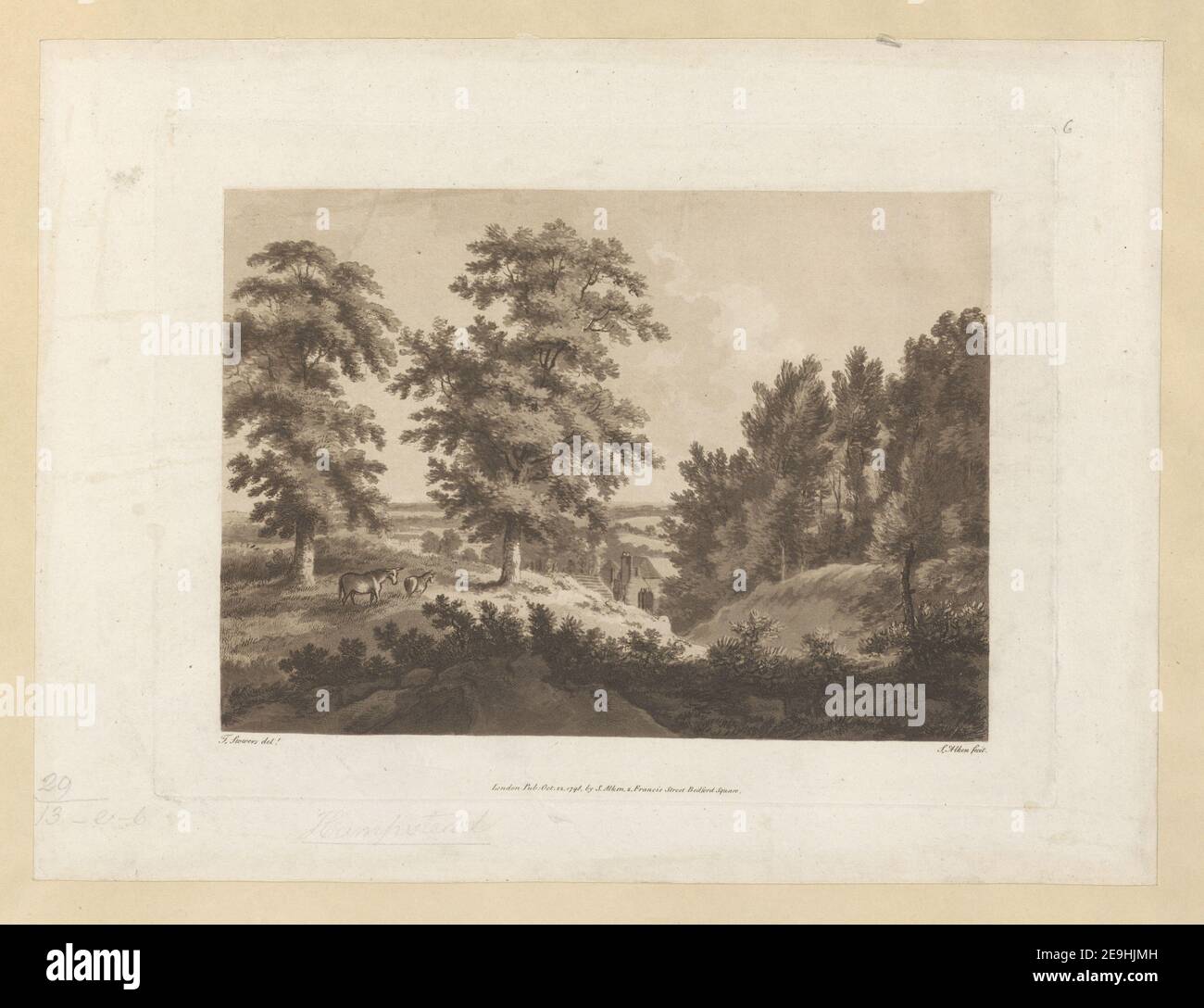 Blick auf Hampstead . Autor Alken, Samuel 29,13.e,6 Erscheinungsort: London Verlag: Pub: Okt 22. 1796 von S. Alken, Nr. 2, Francis Street East, Bedford Square, Erscheinungsdatum: [1796] Objekttyp: 1 Druckmedium: Radierung und Aquatinta Maße: Platemark 20,0 x 26,4 cm. Ehemaliger Besitzer: George III., König von Großbritannien, 1738-1820 Stockfoto