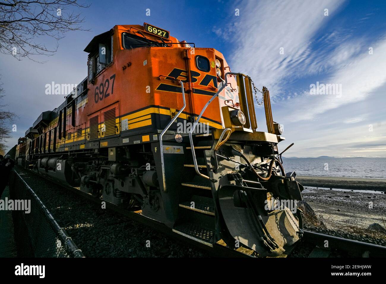 Zug, Lokomotive, White Rock, British Columbia, Kanada Stockfoto