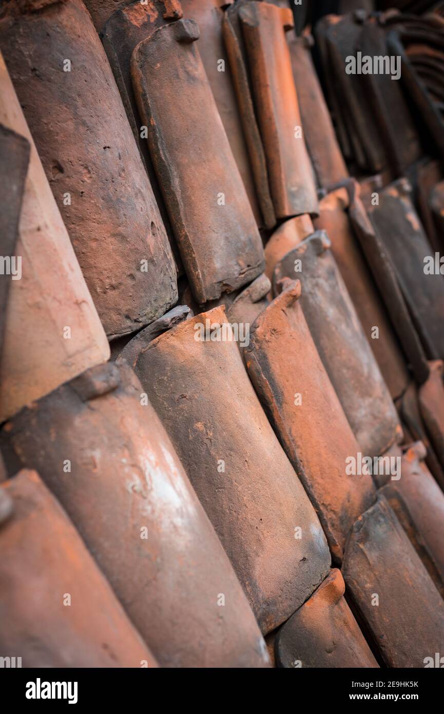 Dachziegel in Bryggen, Bergen, Norwegen. Stockfoto