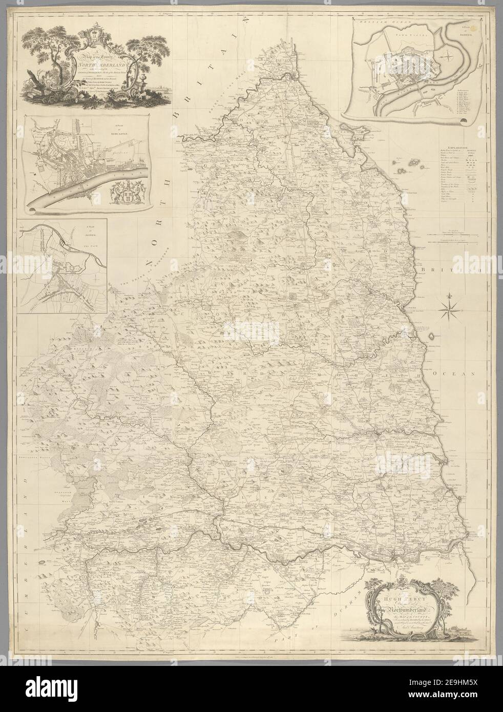 Eine Karte der Grafschaft Northumberland mit dem Teil der Grafschaft Durham, der nördlich des Flusses Tyne liegt Autor Armstrong 32.43.5 tab.end Erscheinungsort: [London] Verlag: Veröffentlicht gemäß Gesetz des Parlaments, Erscheinungsdatum: September 30 1769. Art des Artikels: 1 Karte Medium: Kupferstich Maße: 189,2 x 140,7 cm, auf Blatt 192,2 x 143,8 cm ehemaliger Besitzer: George III, König von Großbritannien, 1738-1820 Stockfoto