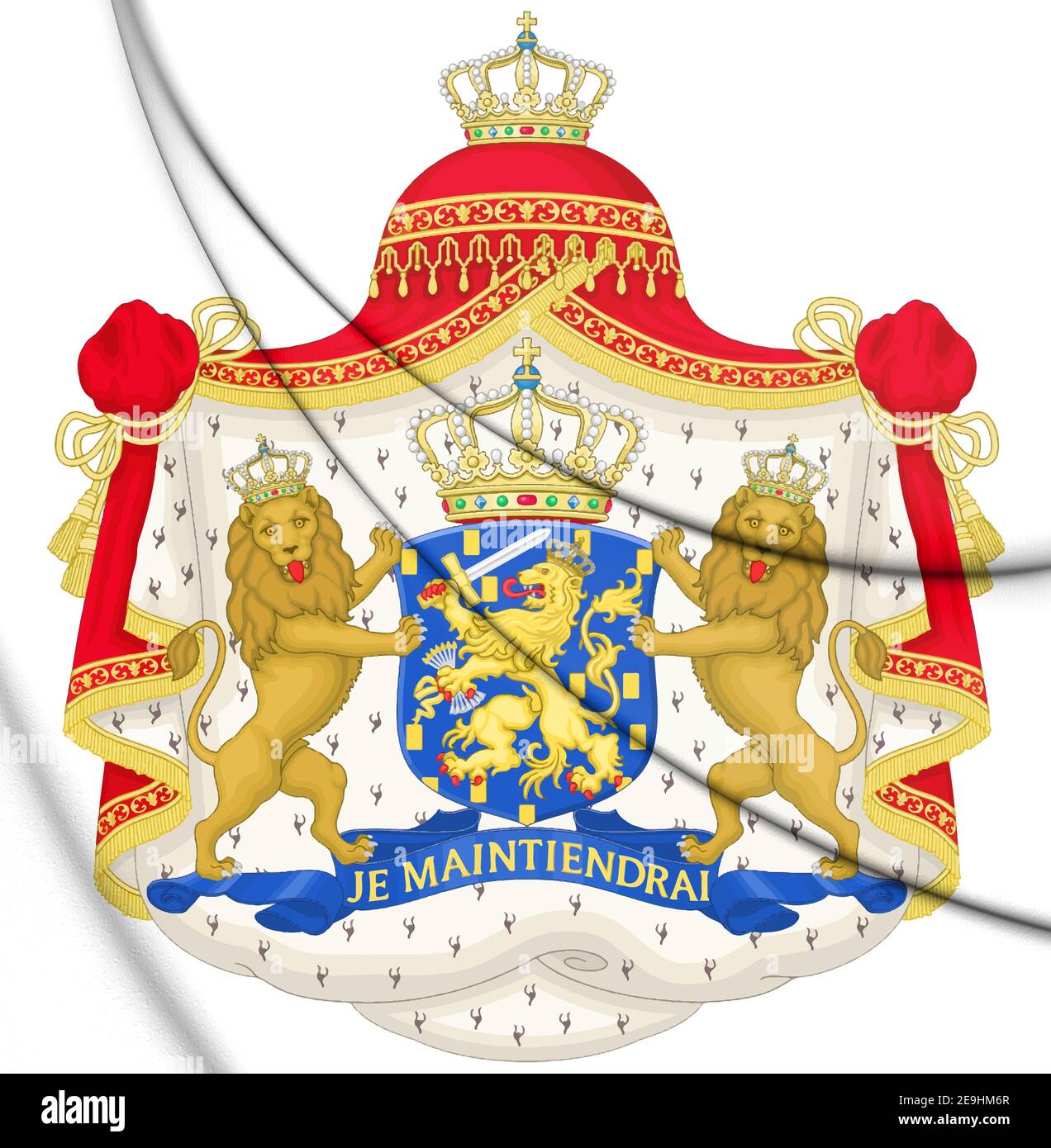 3D Königliches Wappen der Niederlande (1815-1907). 3D Abbildung. Stockfoto