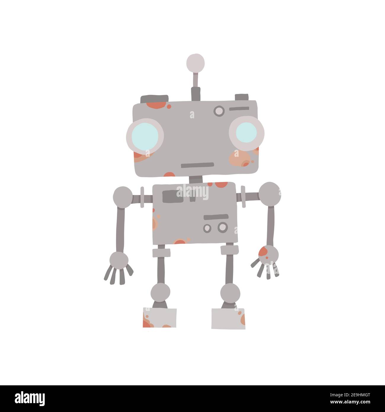 Retro Vintage lustige Vektor-Roboter-Symbol in flachem Stil isoliert auf grauem Hintergrund. Vektor-Vintage-Illustration von flachen Chatbot-Symbol. Kundensupport Stock Vektor