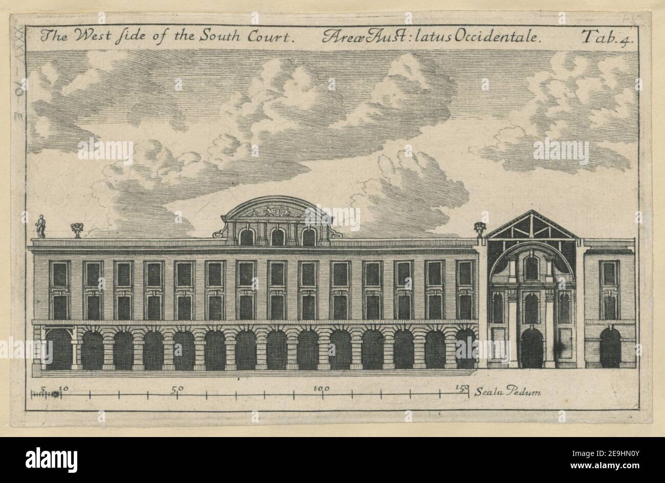 Die Westseite des South Court. = sind√¶ Aust: Latus Occidentale. Autor Burghers, Michael 35,10.e. Erscheinungsort: [Oxford] Verlag: [Queen's College?] Erscheinungsdatum: [1730] Objekttyp: 1 Druckmedium: Radierung Maße: Plattenmark 11,5 x 17,9 cm, auf Blatt 11,6 x 18,0 cm ehemaliger Besitzer: George III., König von Großbritannien, 1738-1820 Stockfoto