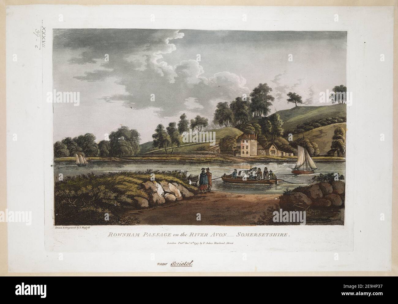 ROWNHAM PASSAGE auf dem FLUSS AVON SOMERSETSHIRE. Autor Hassell, J. 37,39.i. Erscheinungsort: London Verlag: Pubd Decr 6th 1797 by F. Jukes Howland Street., Erscheinungsdatum: [Dezember 6 1797] Artikeltyp: 1 Print Medium: Aquatinta und Radierung mit Handkolorierung Maße: Platemark 26,3 x 35,2 cm, auf Blatt 30,1 x 43,8 cm Blatt Vorbesitzer: Georg III., König von Großbritannien, 1738-1820 Stockfoto