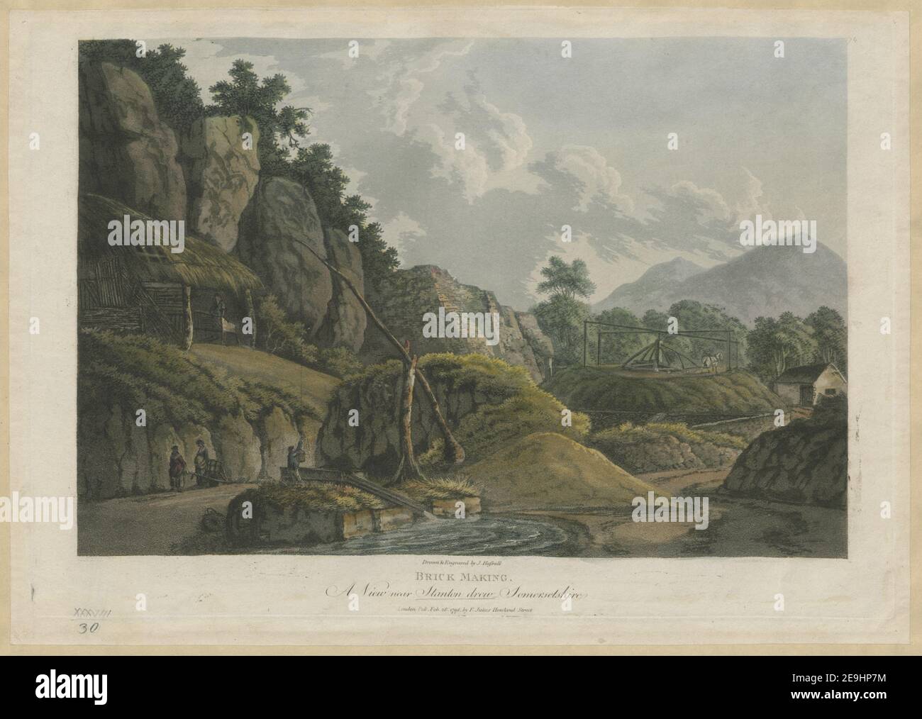 ZIEGELHERSTELLUNG Autor Hassell, J. 38,30. Erscheinungsort: London Verlag: Pub. Feb 28 1798 von F. Jukes Howland Street., Erscheinungsdatum: [Februar 28 1798] Objekttyp: 1 Druckmedium: Radierung und Aquatinta mit Handkolorierung Maße: Blatt 26,2 x 37,3 cm ehemaliger Besitzer: George III., König von Großbritannien, 1738-1820 Stockfoto
