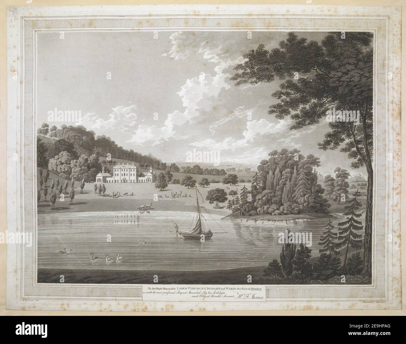 Zum rechten Herrn VISCOUNT DUDLEY und WARD, diese Ansicht von Himley ist mit dem tiefsten Respekt eingeschrieben, von seinem Lordships meisten verpflichtet demütigen Diener, H. F. James. Autor James, H. F. 38,52.2. Ort der Veröffentlichung: [Liverpool?] Herausgeber: [H. F. James] Erscheinungsdatum: [Um 1810] Objekttyp: 1 Druck Medium: Aquatinta und Radierung Maße: Platemark 43,5 x 56,4 cm, auf Blatt 45,9 x 59,1 cm ehemaliger Besitzer: Georg III., König von Großbritannien, 1738-1820 Stockfoto