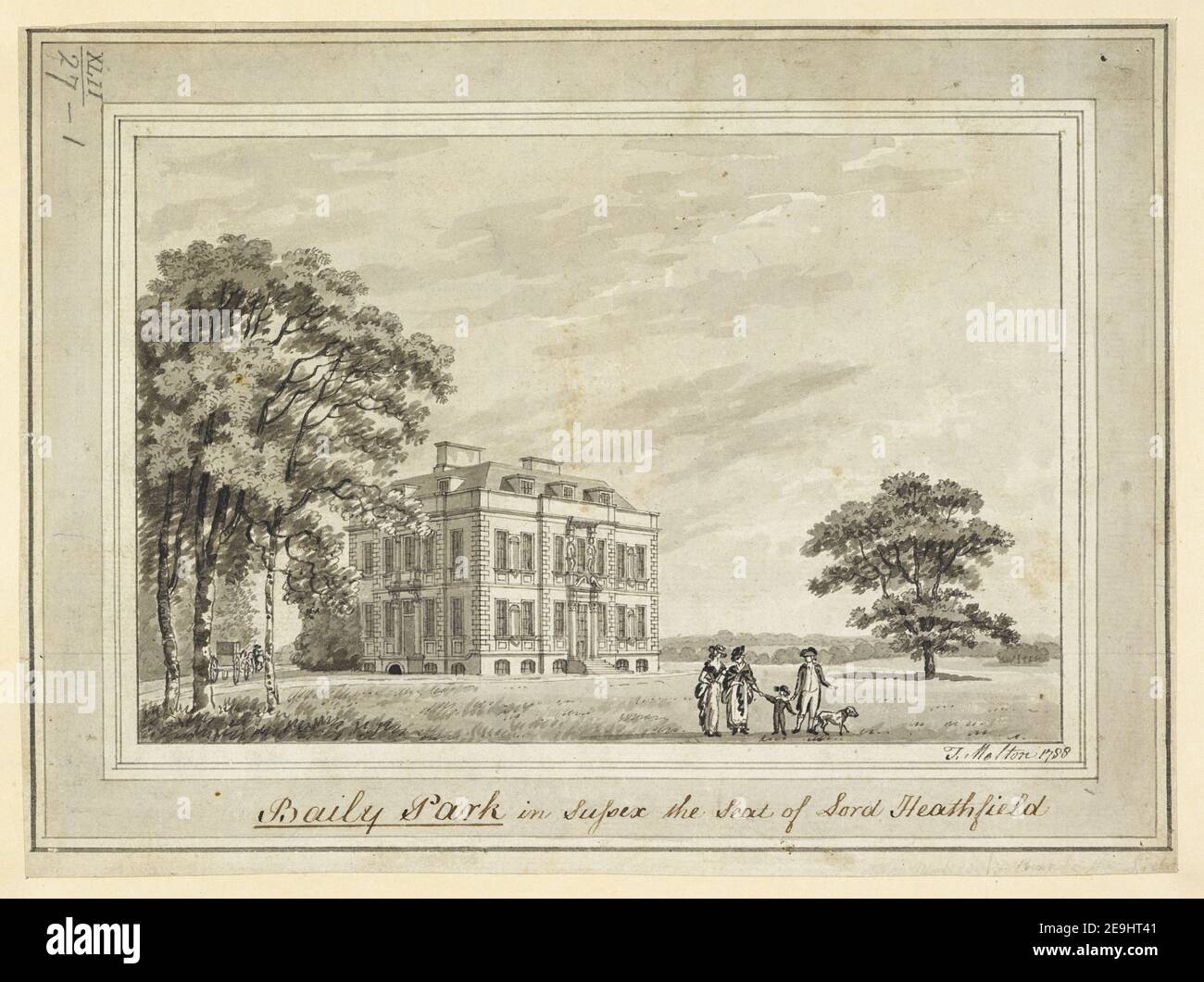 Baily Park in Sussex der Sitz von Lord Heathfield Autor Malton, Thomas 42,27.1. Veröffentlichungsdatum: 1788 Artikeltyp: 1 Zeichnung Medium: Pen and black ink with monochrome wash Maße: Blatt 15,1 x 20,6 cm Ex-Besitzer: George III, King of Great Britain, 1738-1820 Stockfoto