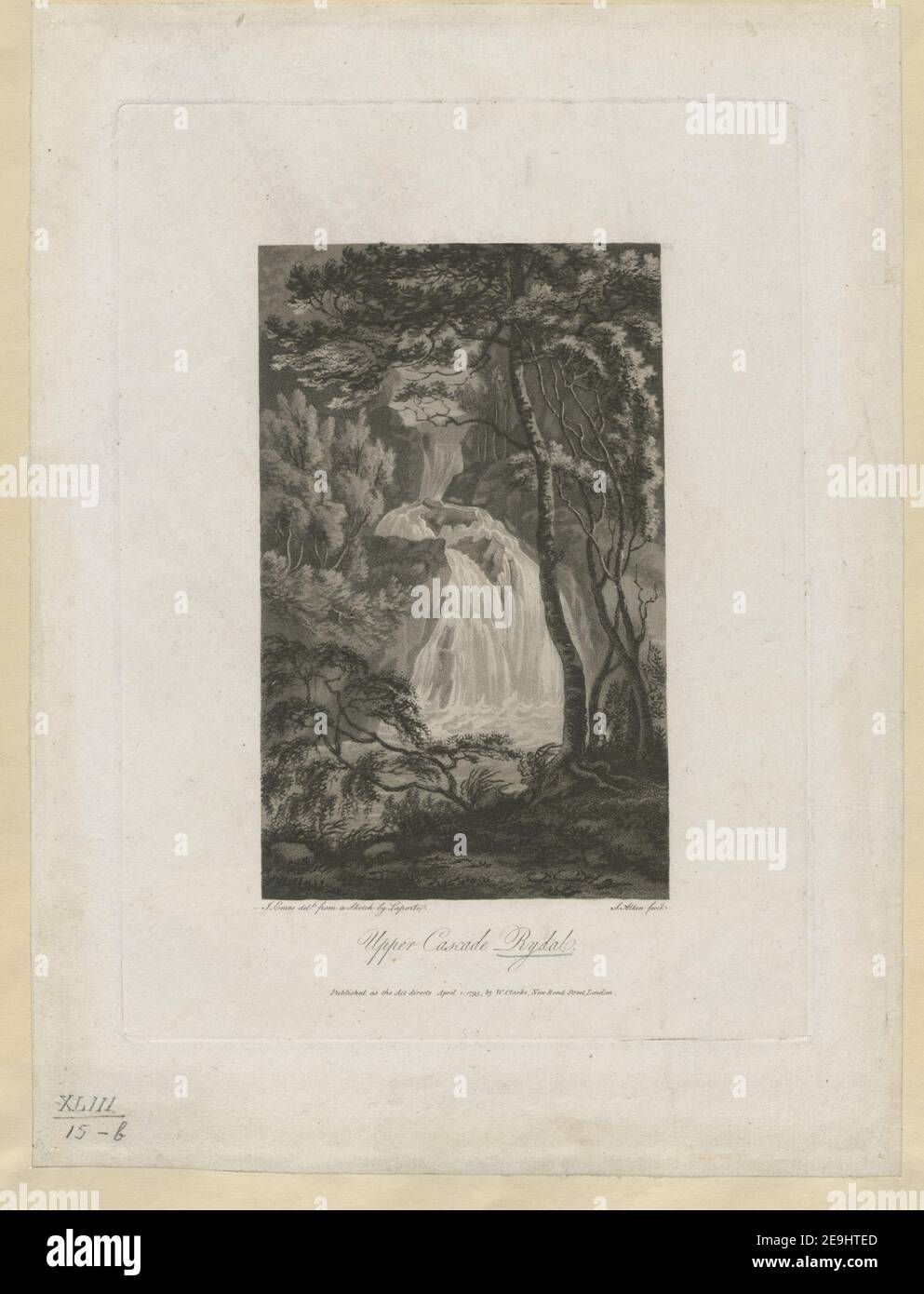 Obere Kaskade Rydal. Autor Alken, Samuel 43,15.B. Ort der Veröffentlichung: [London] Verlag: Veröffentlicht als Gesetz vom 1. April. 1795, von W. Clarke, New Bond Street, London. Veröffentlichungsdatum: [1795] Art der Artikel: 1 Print Medium: Radierung und Aquatinta Maße: Platemark 23,5 x 17,4 cm ehemaliger Besitzer: George III., König von Großbritannien, 1738-1820 Stockfoto