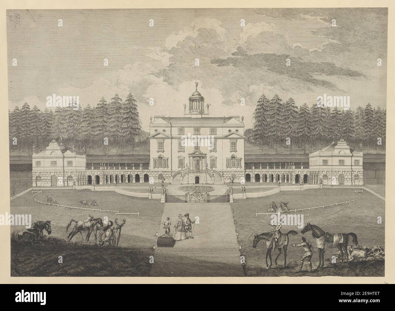 Woodcote ein Haus, das zur rechten Honble gehört: Lord Baltimore . Visual Material information: Title: [Woodcote A House Beliegling to the Right Honble: Lord Baltimore]. 42,93. Ort der Veröffentlichung: [London?] Verlag: [Unbekannter Verlag]., Erscheinungsdatum: [1730-1760] Objekttyp: 1 Druck Medium: Radierung und Gravur Maße: Blatt 39,5 x 55,4 cm [getrimmt innerhalb Plattenmark] ehemaliger Besitzer: George III., König von Großbritannien, 1738-1820 Stockfoto