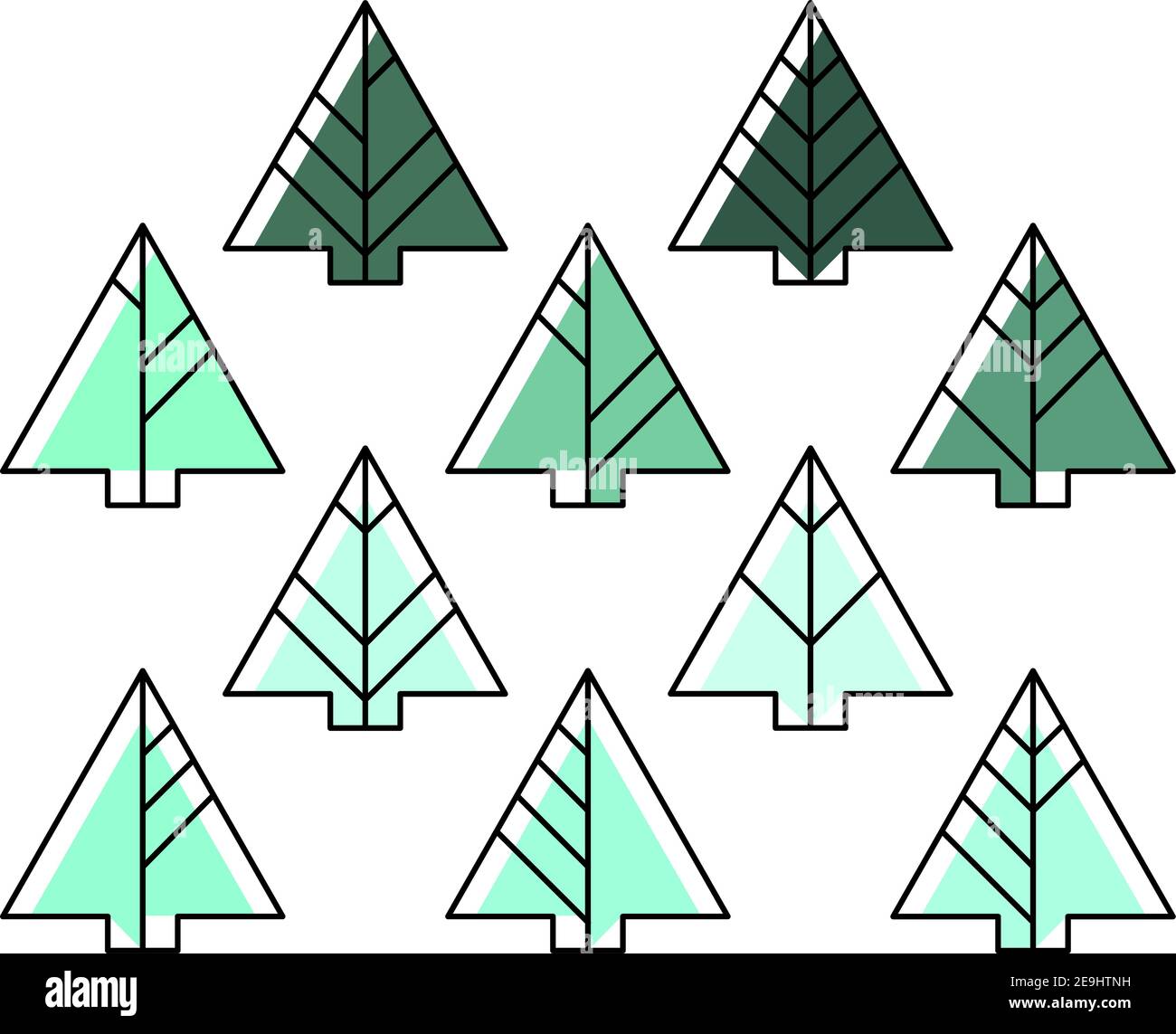 Tannenbaum farbig in verschiedenen Schattierungen von grüner Farbe, Illustration, Vektor auf weißem Hintergrund. Stock Vektor