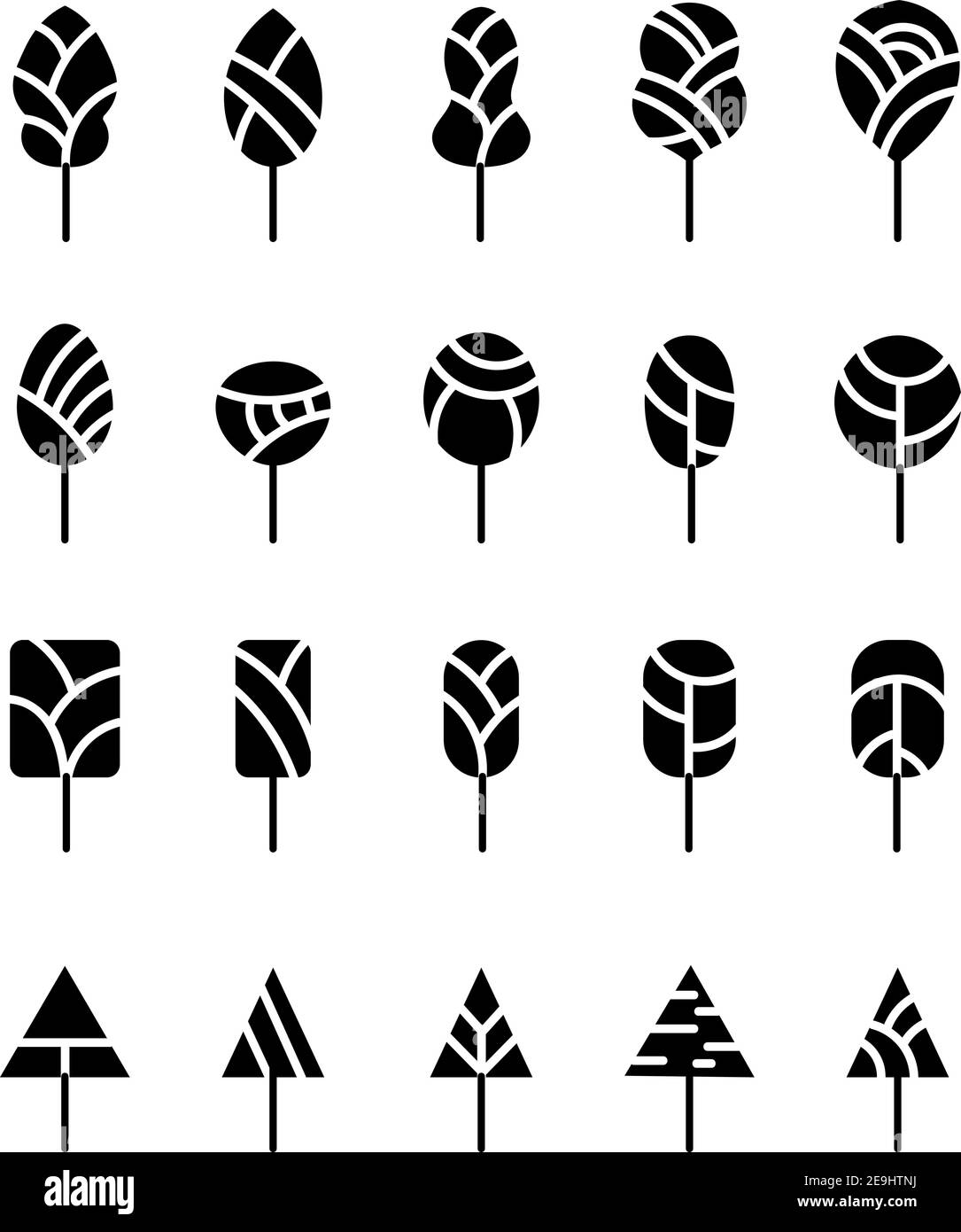 Schwarze Bäume in verschiedenen Formen, Illustration, Vektor auf weißem Hintergrund. Stock Vektor