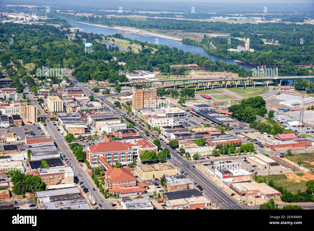 Tuscaloosa Alabama, Innenstadt, Stadtzentrum, Blick von oben nach unten, Black Warrior River, Gebäude Geschäftsviertel Stadtlandschaft, Stockfoto