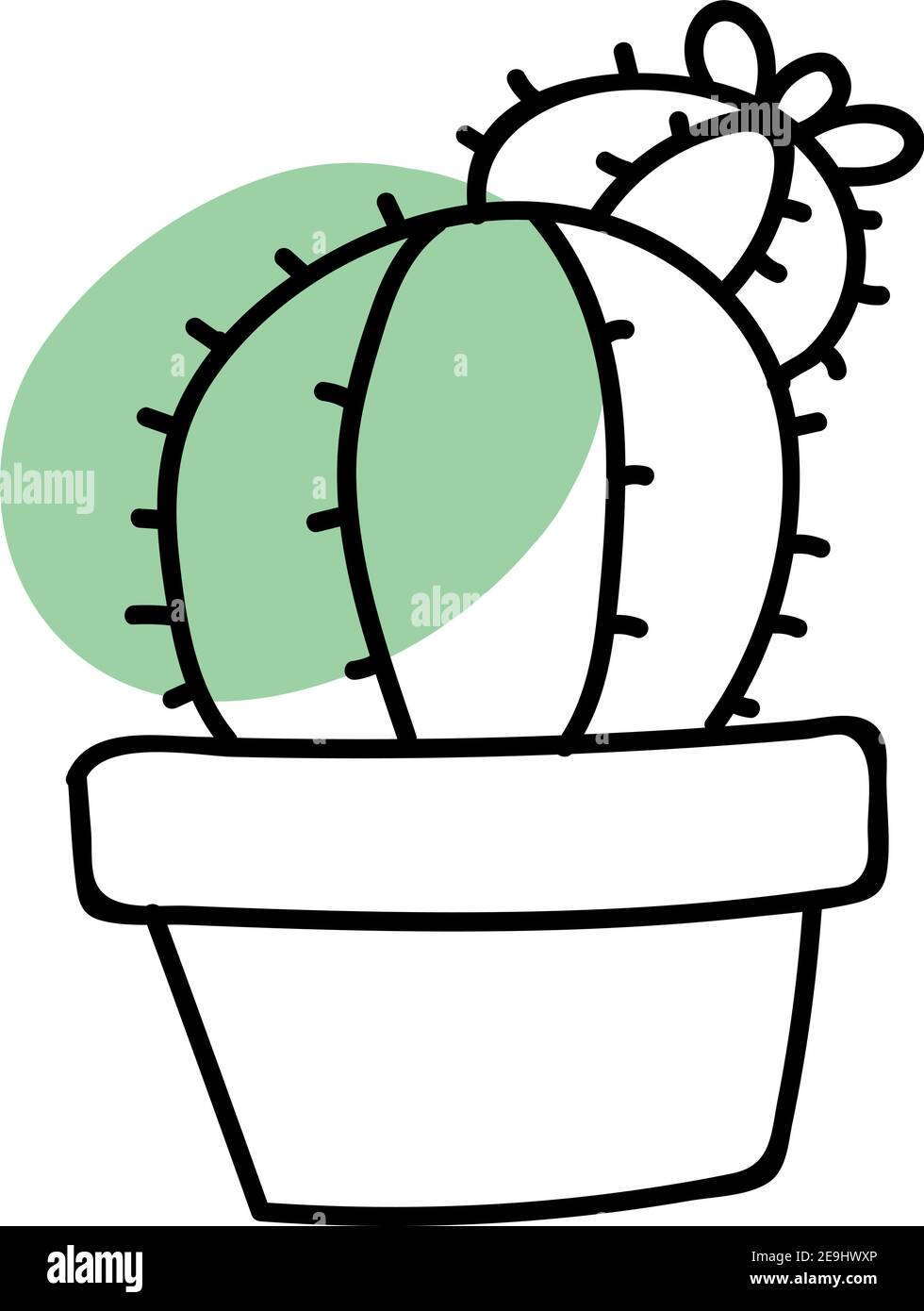 Kleiner Kaktus mit einem grünen Punkt links unten, Illustration, Vektor auf weißem Hintergrund. Stock Vektor