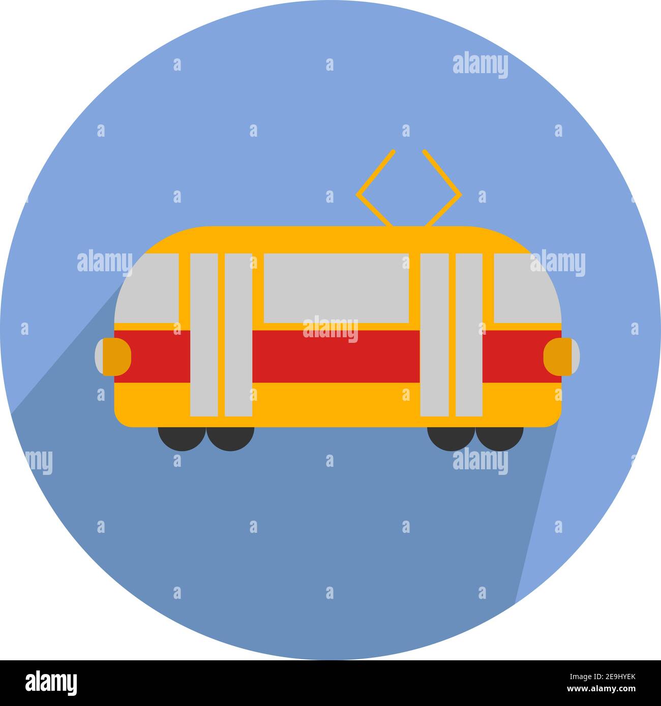 Gelbe Straßenbahn, Illustration, Vektor auf weißem Hintergrund. Stock Vektor