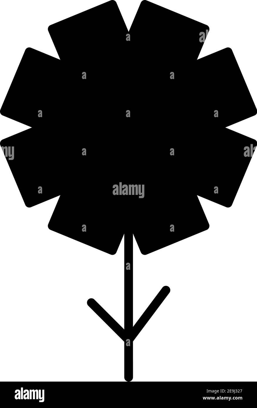 Schwarze Blume mit acht breiten Blütenblättern, Illustration, Vektor auf weißem Hintergrund. Stock Vektor