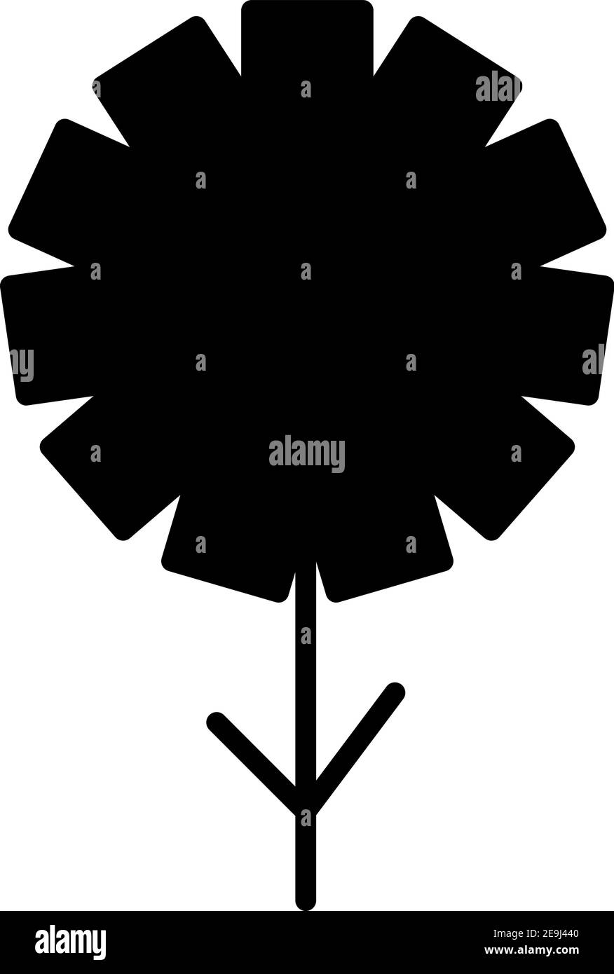 Blume mit elf schwarzen Blütenblättern, Illustration, Vektor auf weißem Hintergrund. Stock Vektor