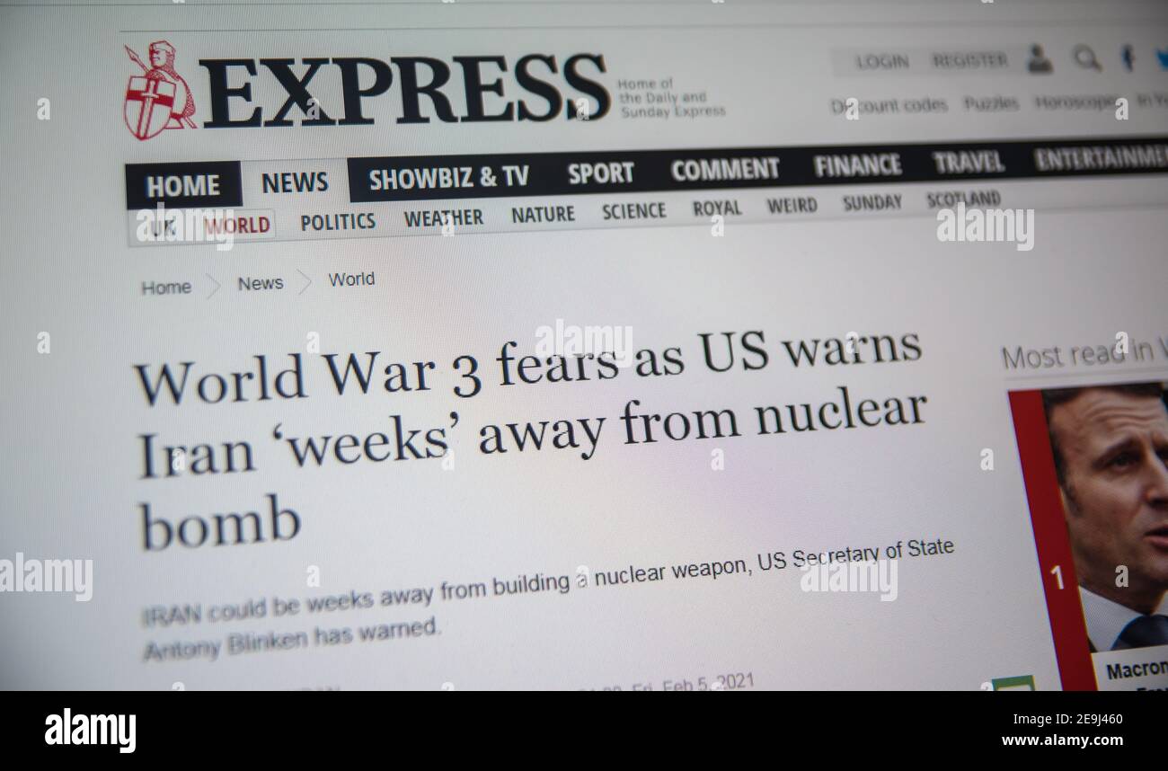 Webseite der Tageszeitung Daily Express UK, Angsthetzer Titel 'der dritte Weltkrieg' Stockfoto