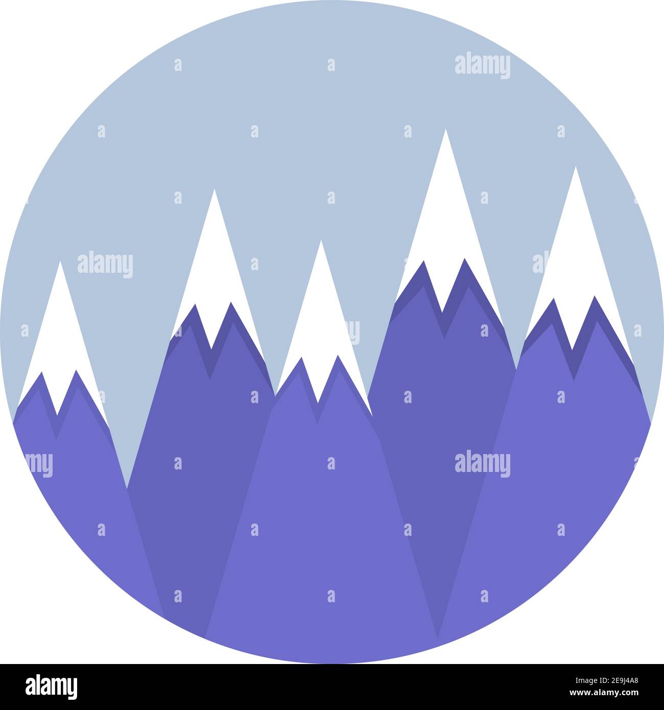 Fünf schneebedeckte Berggipfel in der Tageszeit, Illustration, Vektor auf weißem Hintergrund. Stock Vektor
