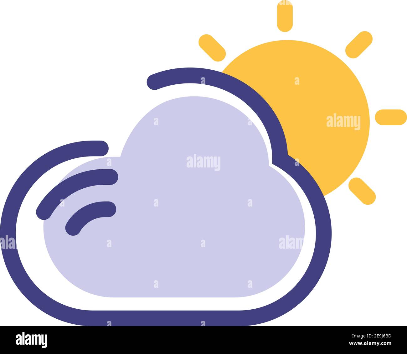 Sonne mit einer blauen Wolke, Illustration, Vektor auf weißem Hintergrund. Stock Vektor