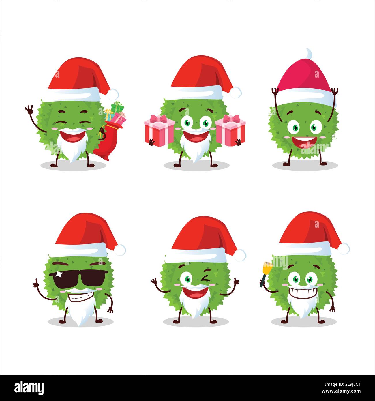 Weihnachtsmann Emoticons mit durian Cartoon-Charakter. Vektorgrafik Stock Vektor