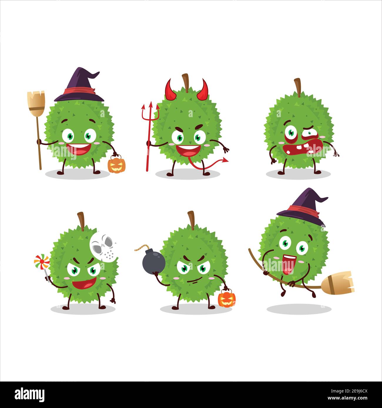 Halloween Ausdruck Emoticons mit Zeichentrickfigur von Durian. Vektorgrafik Stock Vektor
