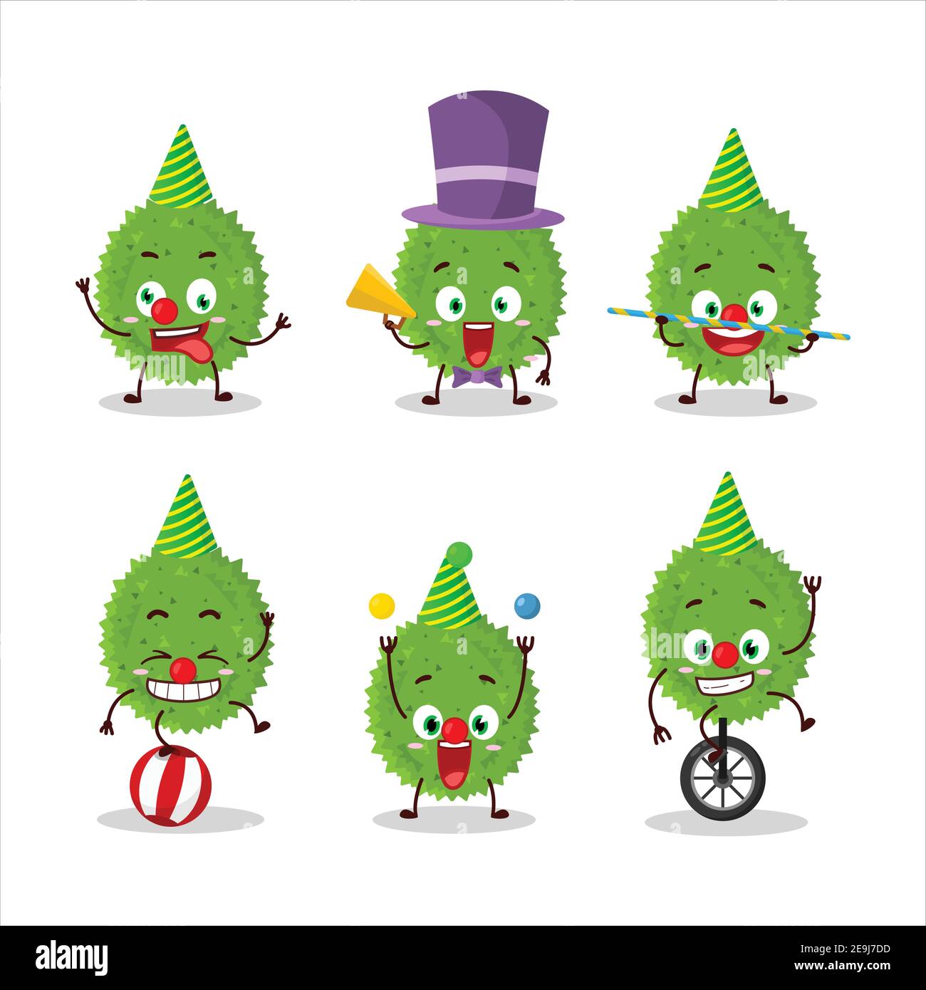 Zeichentrickfigur von Durian mit verschiedenen Zirkusvorstellungen. Vektorgrafik Stock Vektor
