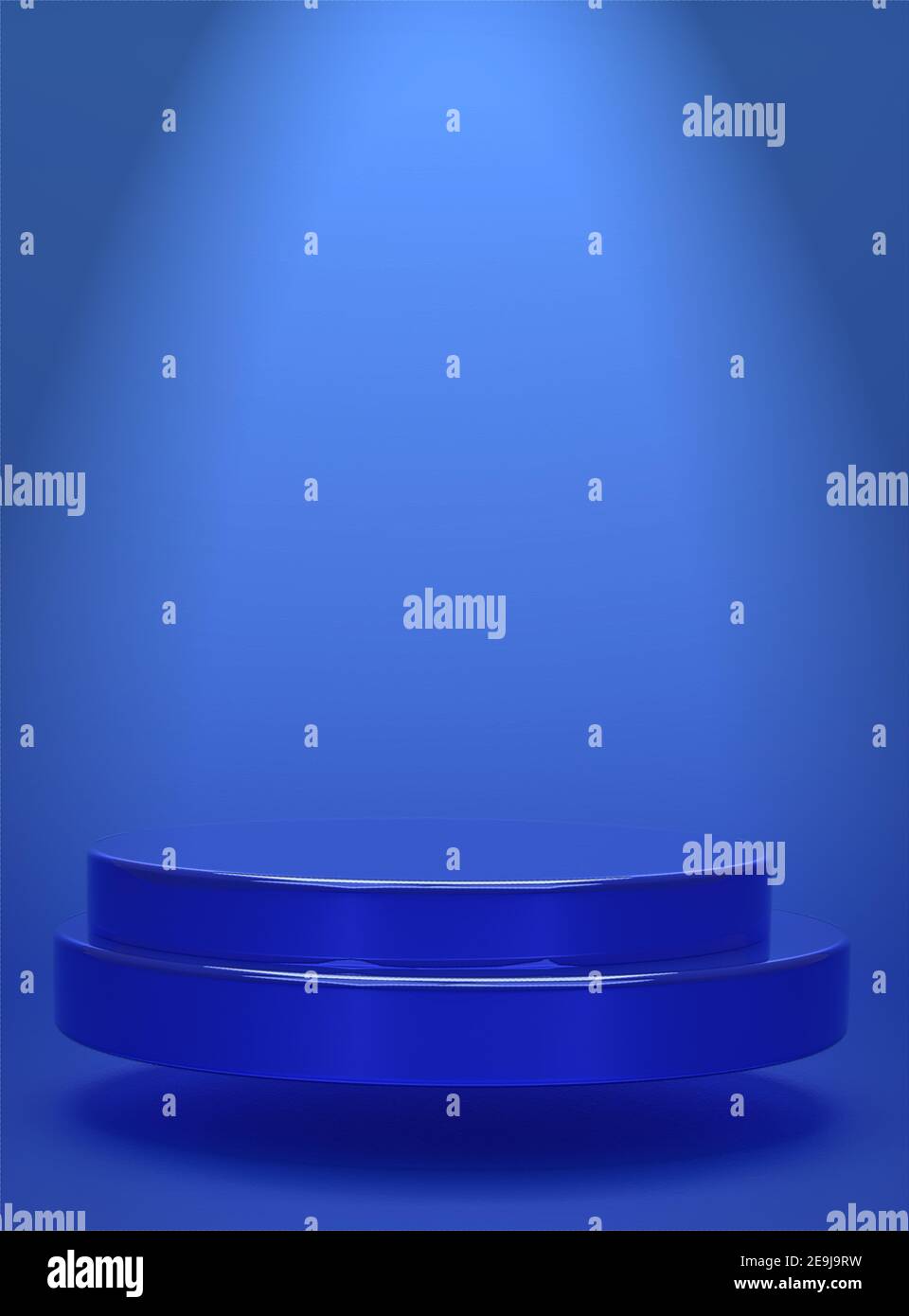 Blaue geometrische kreisförmige Hintergrund vertikale Bild zeigt einfache Podium Prototyp Und kommerzielles Produktkonzept 3D Rendering Stockfoto