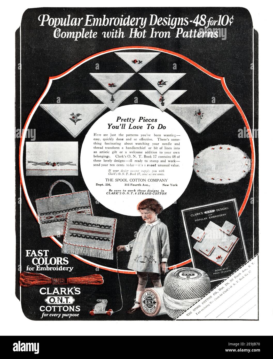 1924 Clark's O.N.T. Baumwolle 'Pretty Pieces you'll love to do' Werbung, retuschiert und wiederbelebt, 600dpi, Plakatqualität, A3+ Stockfoto