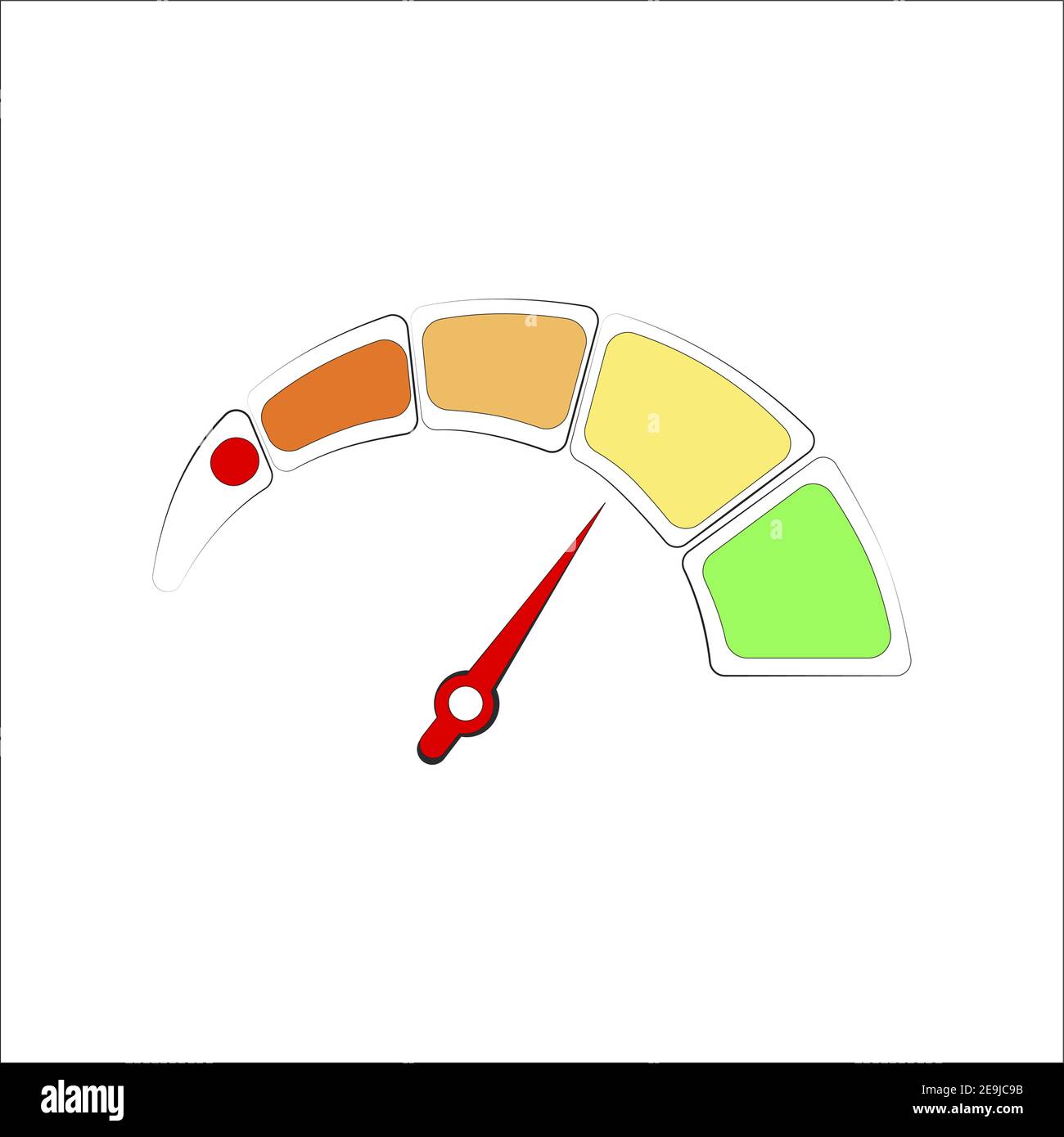 Farbige Kredit-Score-Meter, roten Pfeil zeigt gute Ebene. Vektor-Schnittstelle Genauigkeit Finanzen Messen Anzeige Abbildung Stock Vektor