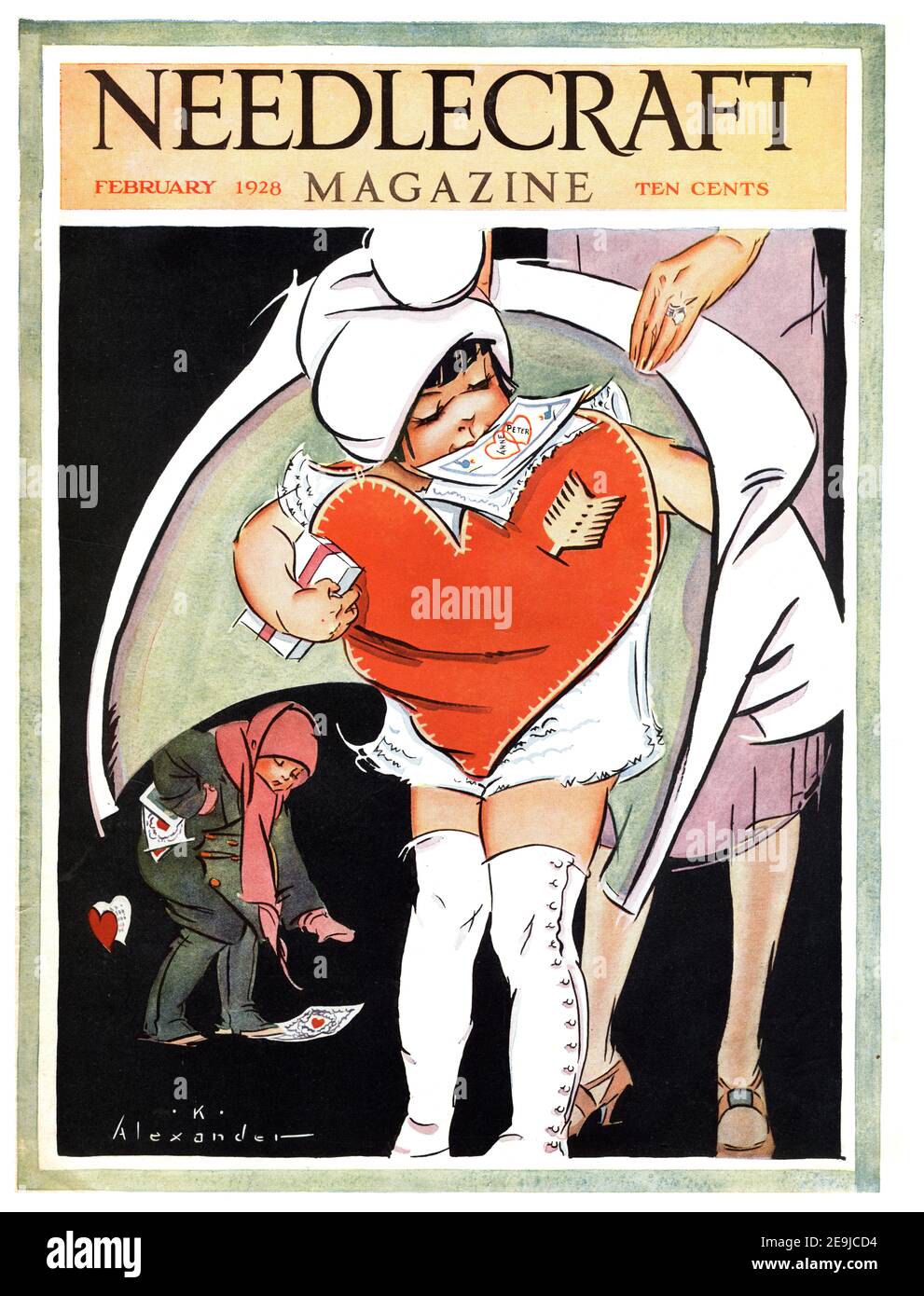 1928 's needlecraft, Februar-Ausgabe, Valentinstag, retuschiert und wiederbelebt, 600dpi Stockfoto 1928 's needlecraft, Februar-Ausgabe, Valentinstag, retuschiert und wiederbelebt, 600dpi Stockfoto