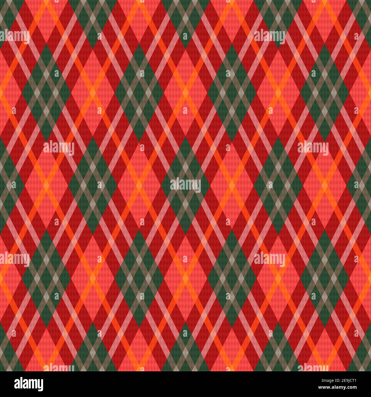 Rhombic nahtlose bunte in grünen, roten und orangen Farbtönen Illustration Muster als Tartan Plaid Stock Vektor