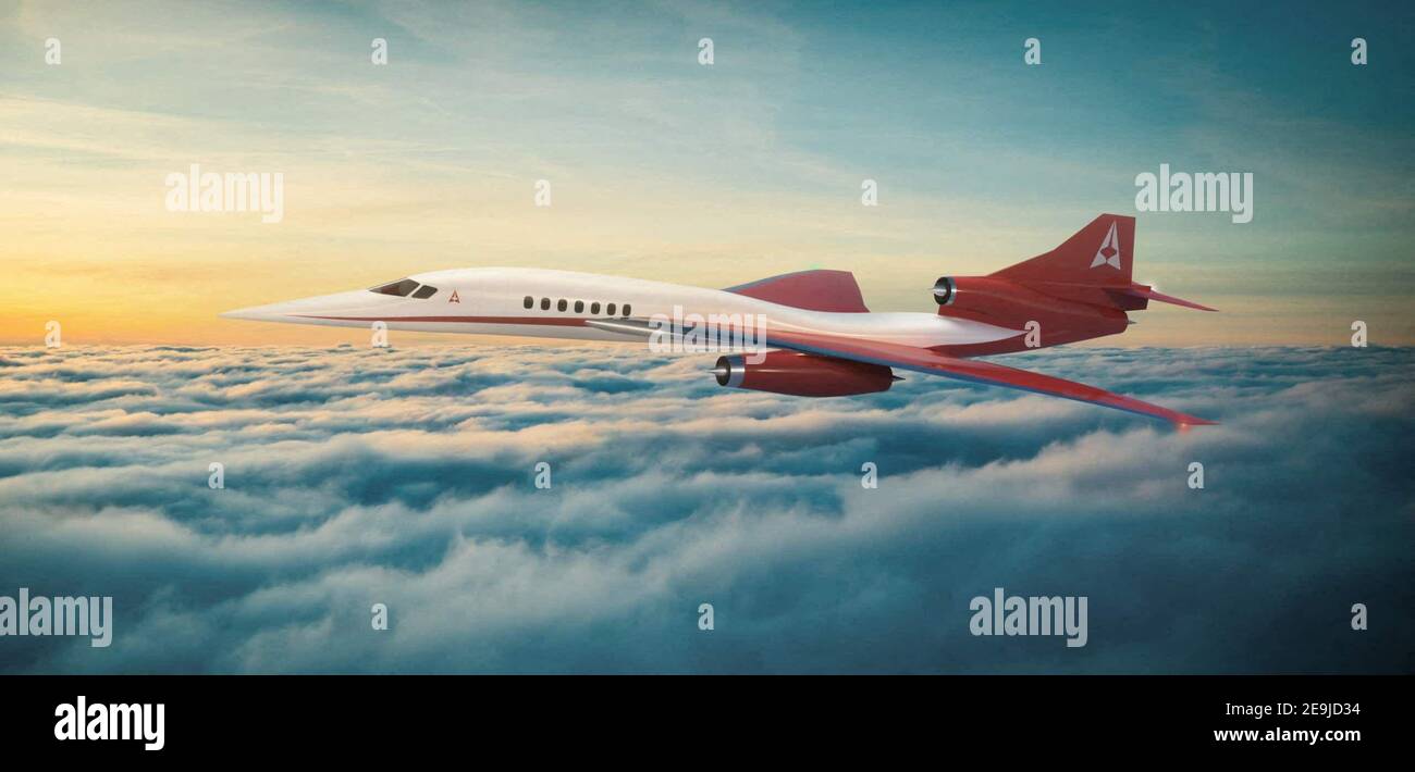 Handout Foto. DER US-Flugzeugbauer Aerion, dessen Jet AS2 verspricht, New York in 4,5 Stunden nach London zu fliegen, baut vor dem Produktionsstart des Überschallfahrzeugs im Jahr 2023 eine riesige neue globale Zentrale in Florida. Es ist ein großer Schritt nach vorn für das Unternehmen, das einen Teil der $300 Millionen Investitionen für die Entwicklung des über 110 Hektar großen Aerian Park in Melbourne, direkt neben dem Orlando Melbourne International Airport, verwenden wird. Der Business AS2 Jet mit 8-12 Passagieren wird mit Mach 1,4 (über 1.000 mph) fahren, was bedeutet, dass er sich dreieinhalb Stunden im Vergleich zur Standardfahrt sparen kann Stockfoto