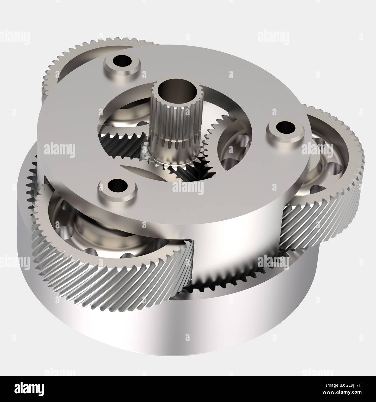 Die Zahnräder des Getriebes sind auf dem Hintergrund isoliert. 3D Rendering - Illustration Stockfoto