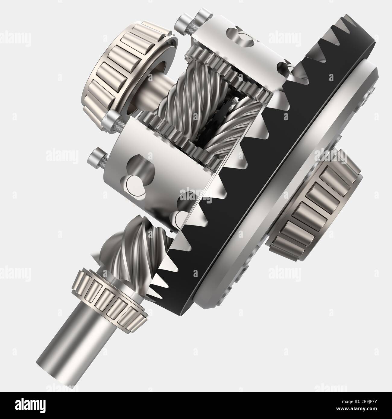 Die Zahnräder des Getriebes sind auf dem Hintergrund isoliert. 3D Rendering - Illustration Stockfoto