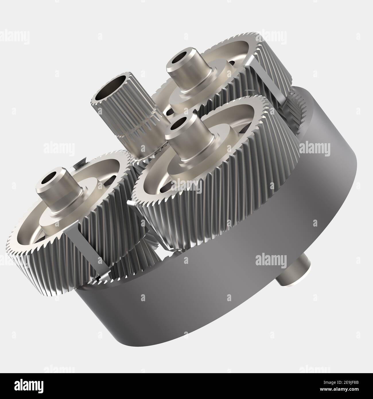 Die Zahnräder des Getriebes sind auf dem Hintergrund isoliert. 3D Rendering - Illustration Stockfoto