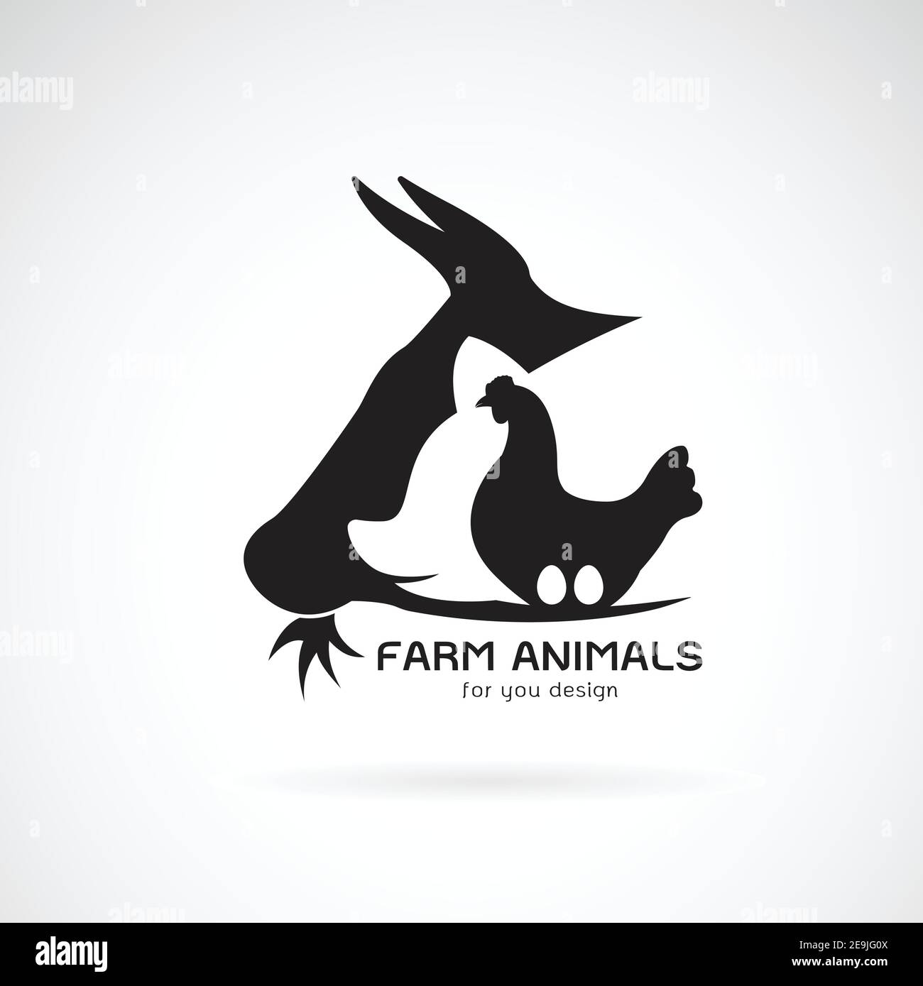 Vector Gruppe von Tierfarm Label., Kuh, Schwein, Huhn, Ei. Logo Tier. Leicht editierbare Vektorgrafik mit Ebenen. Stock Vektor